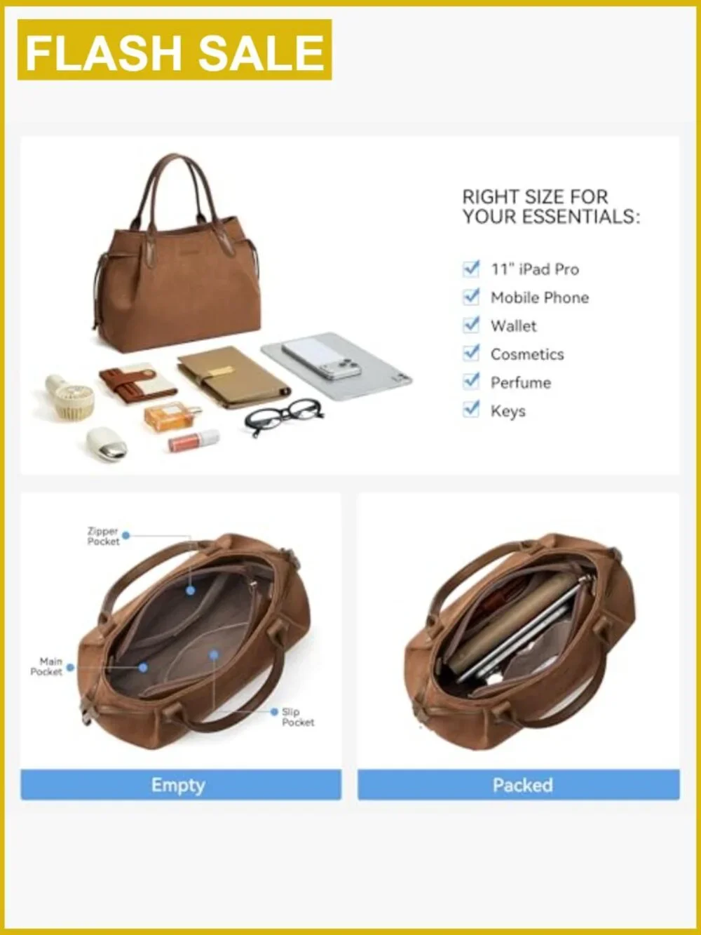 Medium Vegan Leather Satchel Bag with Removable Strap, Lightweight, Fits Laptop